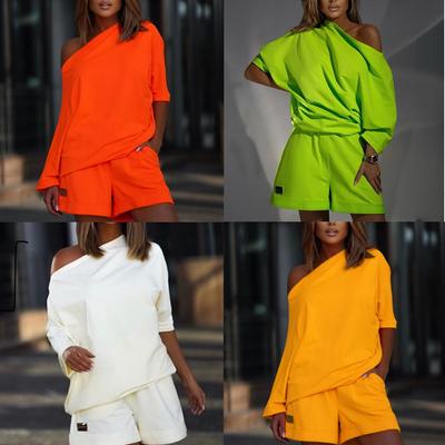 Весенне-летний женский повседневный костюм из двух предметов с шортами, повседневный костюм с наклонными плечами, пятно