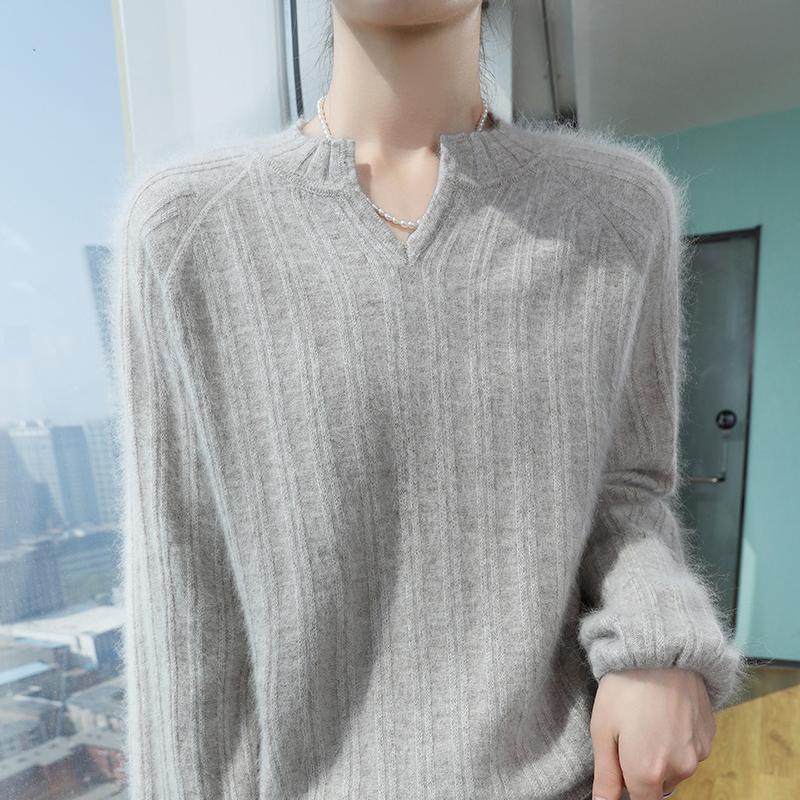 Женский кашемировый свитер Qinghe Cashmere 30% кашемир 30% норка 30% шерсть 10% нейлон Женский осенне-зимний плотный кашемировый пуловер Мягкий и теплый