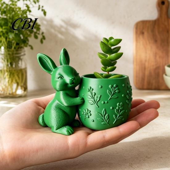 Маленький настольный горшок для растений 3D-печатный горшок-кролик, обнимающий суккуленты, милый цветочный горшок-кролик с тисненым дизайном, цветочный корпус, мини-декор для рабочего стола в офисе