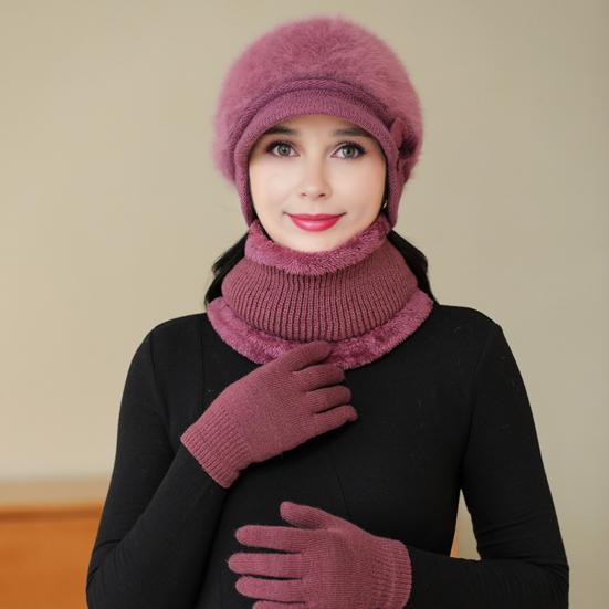 3 шт./комплект для женщин среднего возраста, зимняя шапка, шарф, перчатки, комплект, толстая вязаная защита ушей