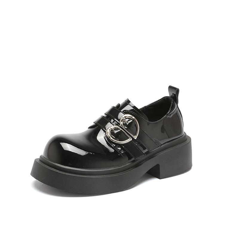 Genuine Leather Platform Leather Shoes Women's Shoes Early Spring New All-Match Double Buckle Loafers Mary Jane Shoes Pumps