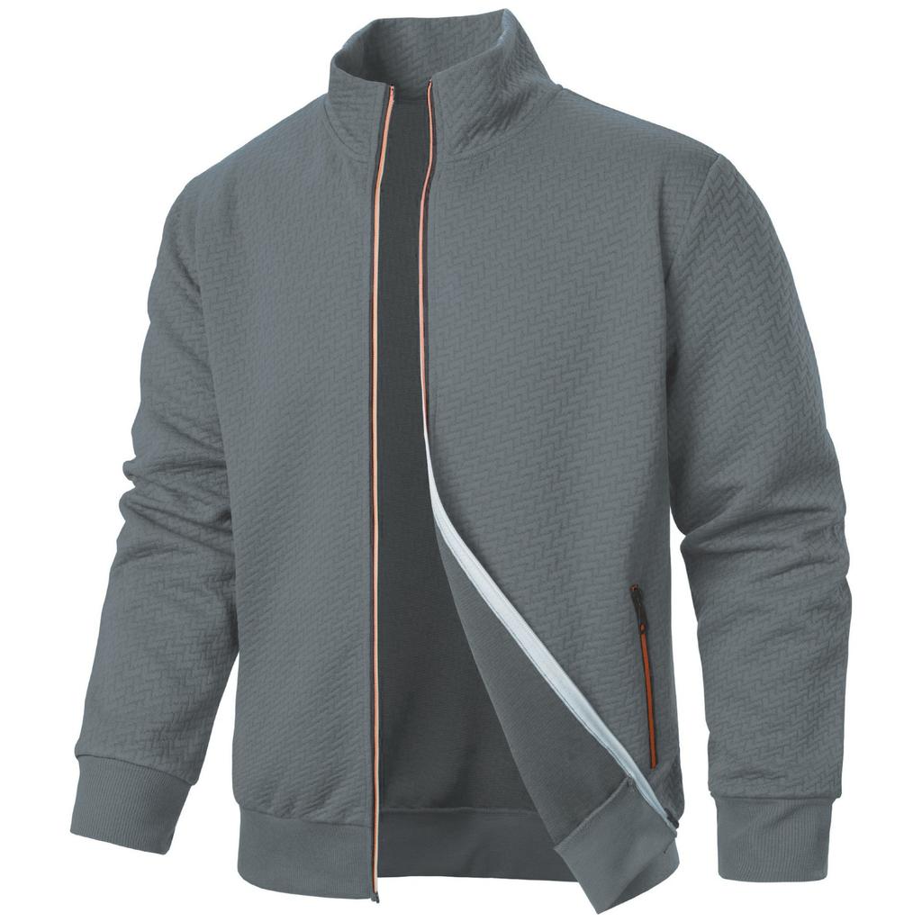 Весна-Осень Молния Воротник-стойка Толстовка Пальто Мужской Повседневный Жаккардовый Кардиган Толстовки Куртки для Мужчин Контрастный Цвет