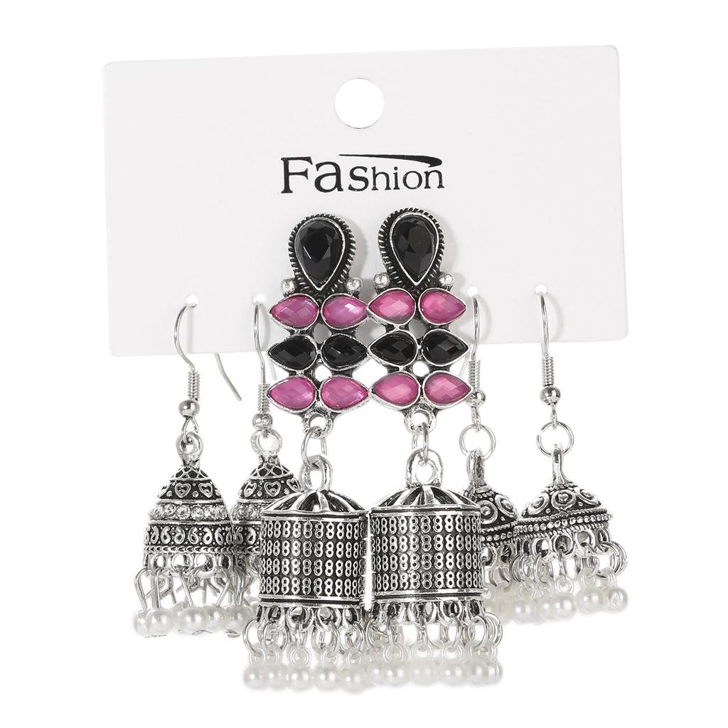 Antique Sliver-Plated Hollow Alloy Geometric Dangle Indian Earrings For Women Gypsy Zircon Boho Ethnic Leaf Bell Tassel Earring