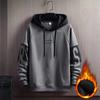Letter Print Drawstring Long Sleeve Pullover Hoodie Autumn Winter Patchwork Color Fleece Lining Hooded Sweatshirt Streetwear