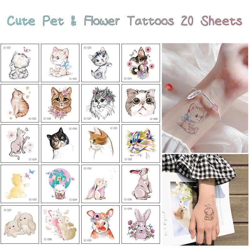 20/2 комплекта водонепроницаемых, но съемных временных татуировок с изображением милых животных и цветов
