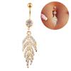 Rhinestone Fir Leaf Belly Button Navel Ring Golden Tone Body Piercing Jewelry