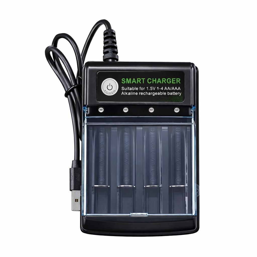 USB Smart 4 Slot Charger For 1.5V Rechargeable Alkaline AA AAA Batteries Only with LED Indicator