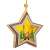 Wooden Christmas Decor with LED Light 3D Carved Hanging Wood Star/Village House/Bell/Gift Box Ornament for Xmas Tree Decor