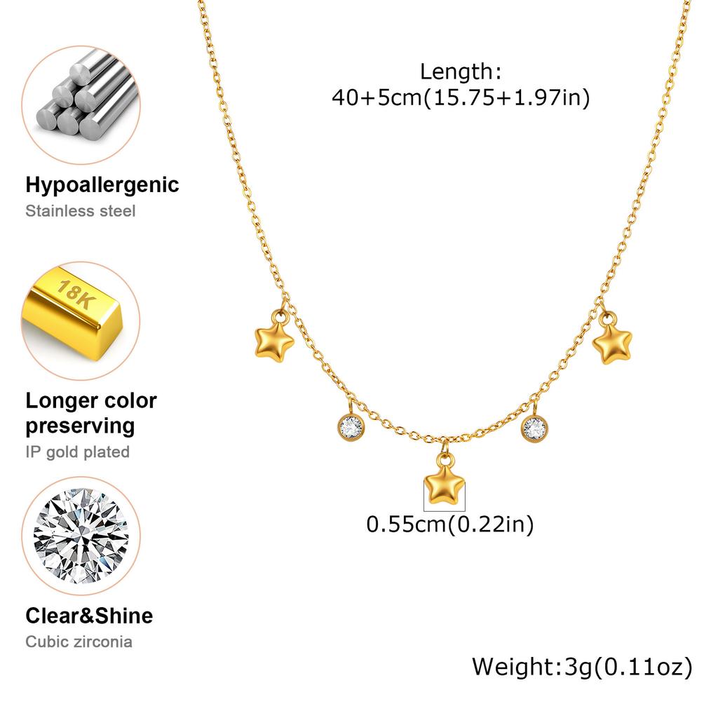 Heart Star Necklace for Women, Cubic Zirconia Stone Charms Necklace Adjustable, Stainless Steel Fashion Jewelry