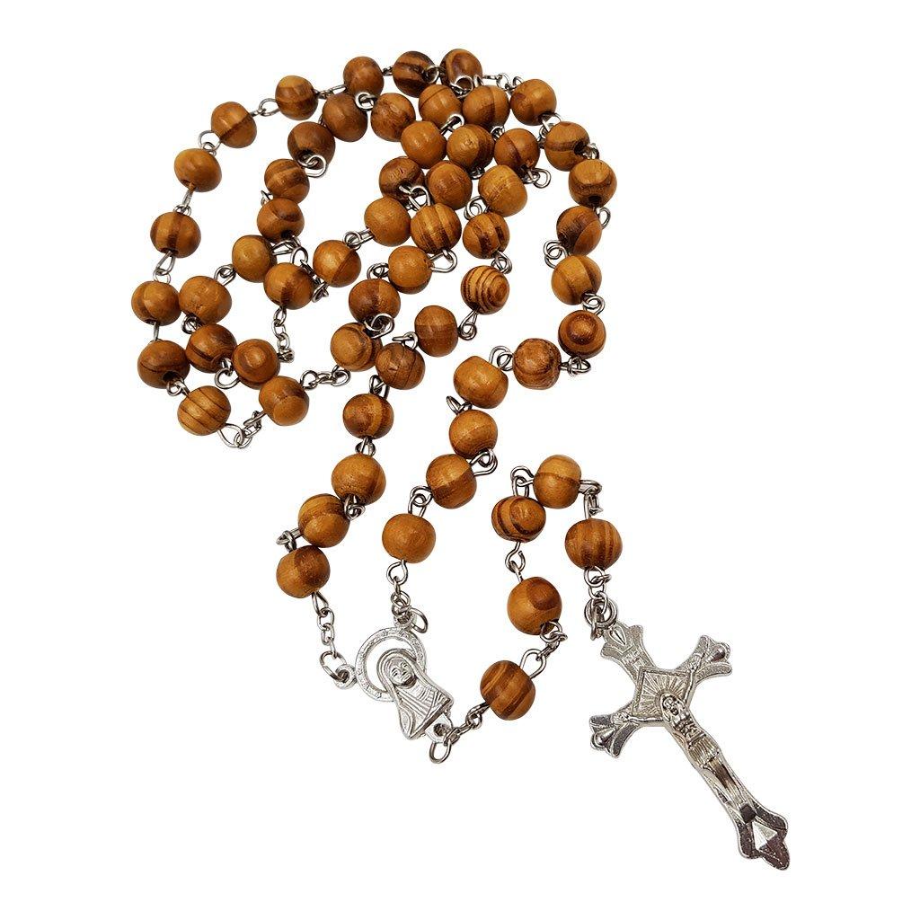Деревянные четки, католическое ожерелье, 8 мм, деревянные круглые бусины, Иерусалимский крест-четки, распятие Девы Марии, центральный элемент с сертификатом