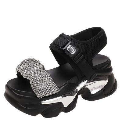 Модные летние женские босоножки на платформе с танкеткой, повседневные кожаные туфли с толстой подошвой, новые женские удобные босоножки на высоком каблуке 9 см, кроссовки