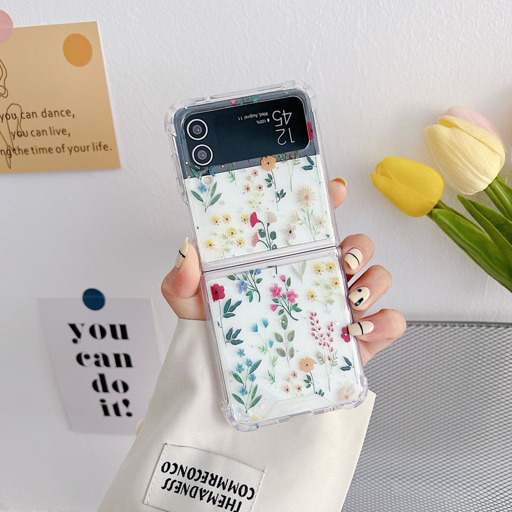 Для Samsung Z Flip 4 Чехол Flash Flower Прозрачный складной чехол для телефона Samsung Z Flip 3 5g Zflip4 Противоударная жесткая задняя крышка