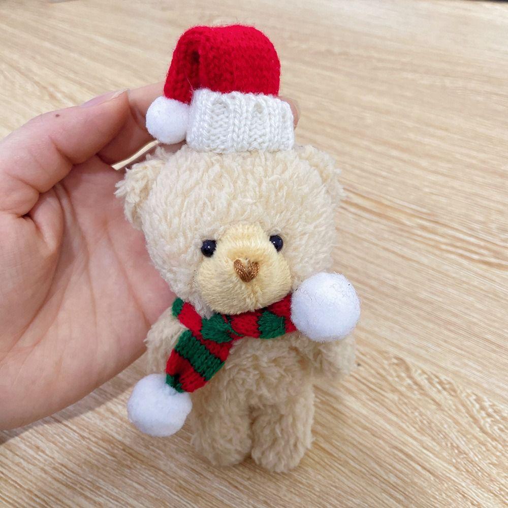 Brown White Christmas Bear Pendant Couple Hat Bear Handheld DIY Bear Cute Curly Bear Bag Pendant