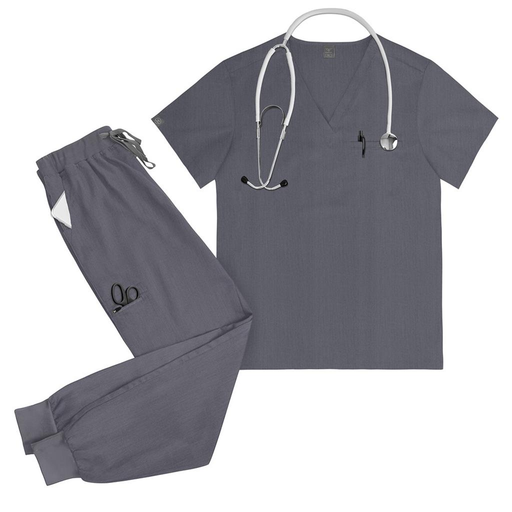 Женский однотонный топ с короткими рукавами и V-образным вырезом, карманами, рабочая одежда, комплект из двух предметов