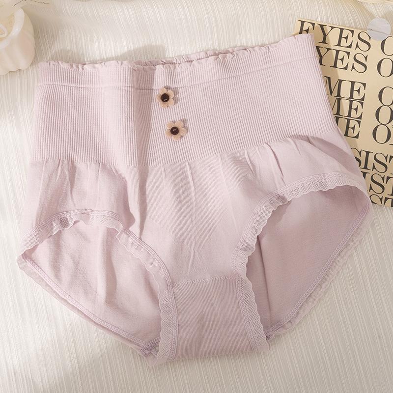 Women's Panties Seamless High Waist Panties Cute Flower Girls Briefs Elastic Underpants Solid Color Ladies Underwear EMA