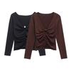 Kaslead New Arrival Women's Clothing Fashion Blowing Ball Accessories V Neck Long Sleeves Knitting Peplum Top 3920480