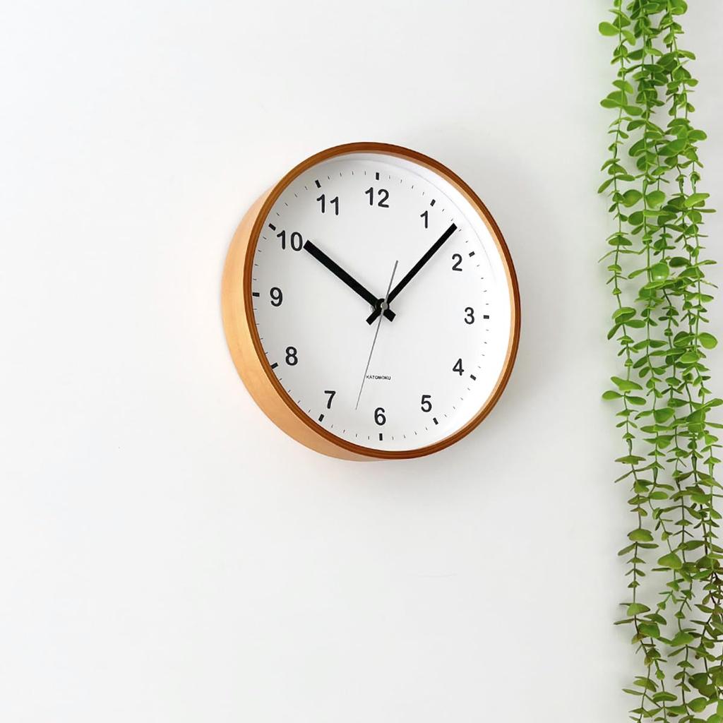 KATOMOKU фанерные часы, светло-коричневые, km-36MRC, настенные часы с плавной секундной стрелкой, диаметр 25,2 см (радиоуправляемые часы)