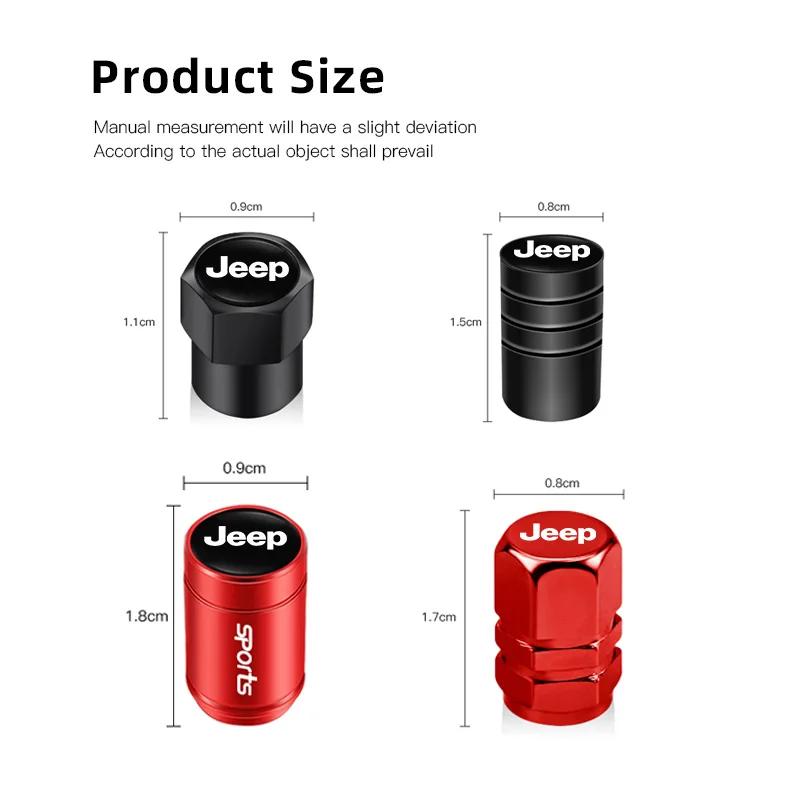 For Jeep 4Pcs Car Tire Valve Cap Alloy Wheel Valves Cover Accessories For Jeep Grand Cherokee Wrangler JK Gladiator Compass R