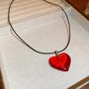 Red Glass Love Pendant Necklace - Stylish, Simple, and Versatile Clavicle Jewelry for Women.