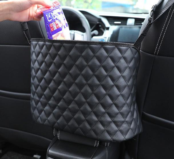 Leather Car Seat Hanging Storage Net Bag