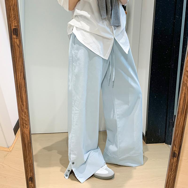 Sky Blue Retro Wide-leg Pants Women's Autumn New High-waisted Loose and Thin Design Casual Straight-leg Pants