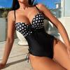 Sexy Polka Dot One Piece Swimsuit Women Push Up Black Bandage Underwire Monokini Holiday Backless Bathing Suit Swimwear 2024