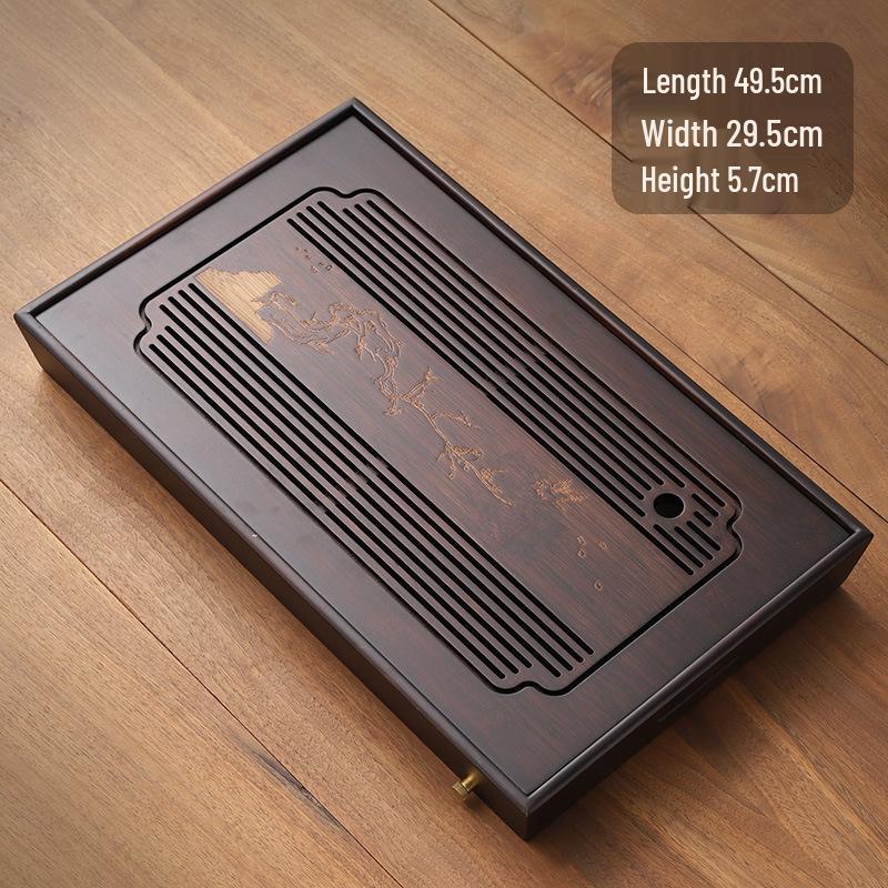 Бамбуковый чайный поднос с резервуаром для воды - Простой прямоугольный дизайн для чайных наборов