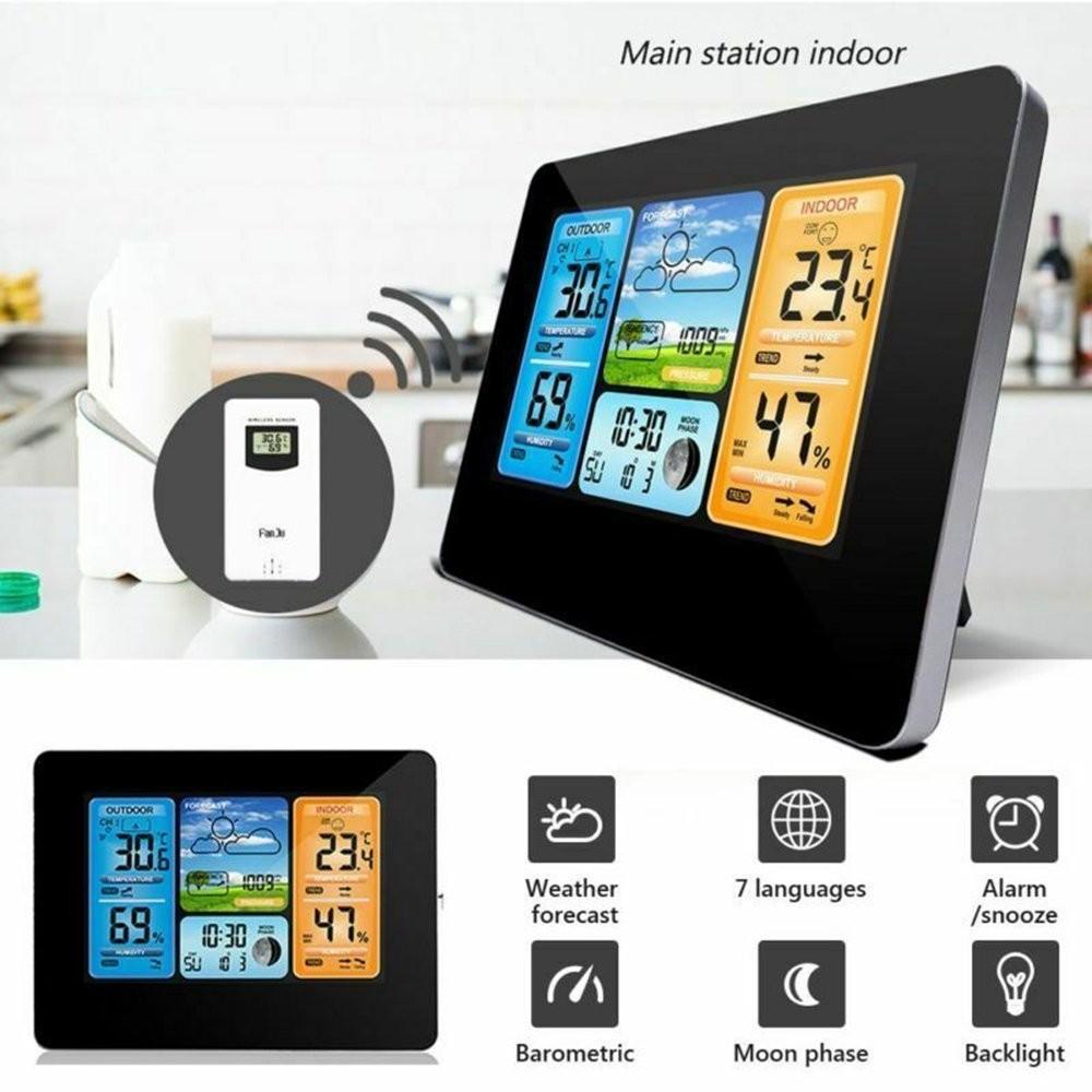 Беспроводная цифровая ЖК-метеостанция с часами и календарем, термометром для использования в помещении и на открытом воздухе