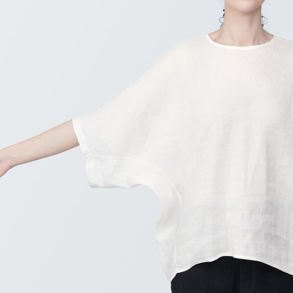 Женская блузка MUJI из конопли и вискозы с коротким рукавом, размер S, цвет молочно-белый, (BC2IUA4S)