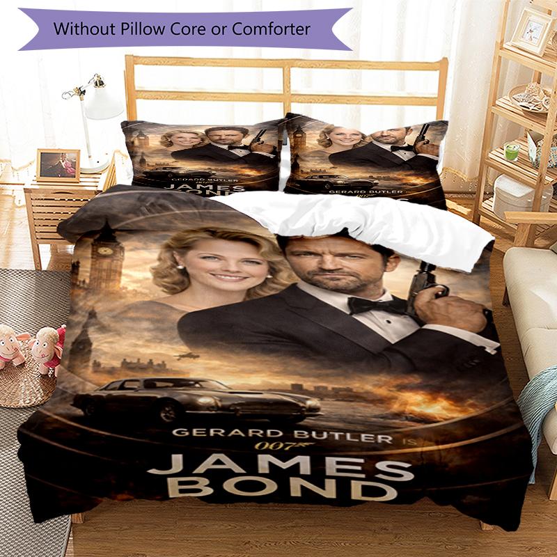 3pcs 007 James Bond Bedding Set Duvet Cover Closure Includes 1 Duvet Cover & 2 Pillowcases, Soft and Comfortable for All Seasons.