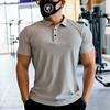Men Fitness Workout Skinny Short Sleeve T-shirt Male Bodybuilding Tee Shirt Sports Polos Lapel Casual Sport Quick Dry Clothes