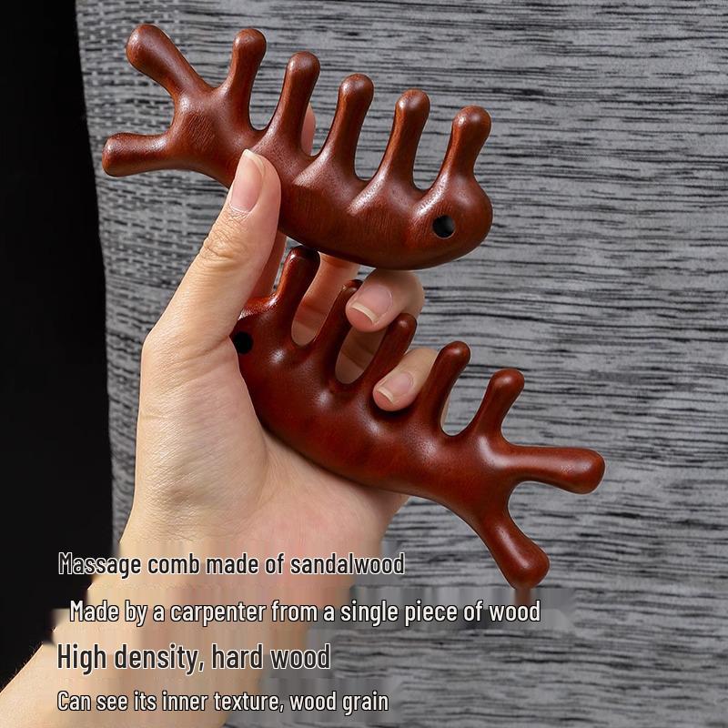 Массажная расческа из сандалового дерева для меридианов кожи головы – Пятизубый гуа ша для роста волос и очищения волосяных фолликулов