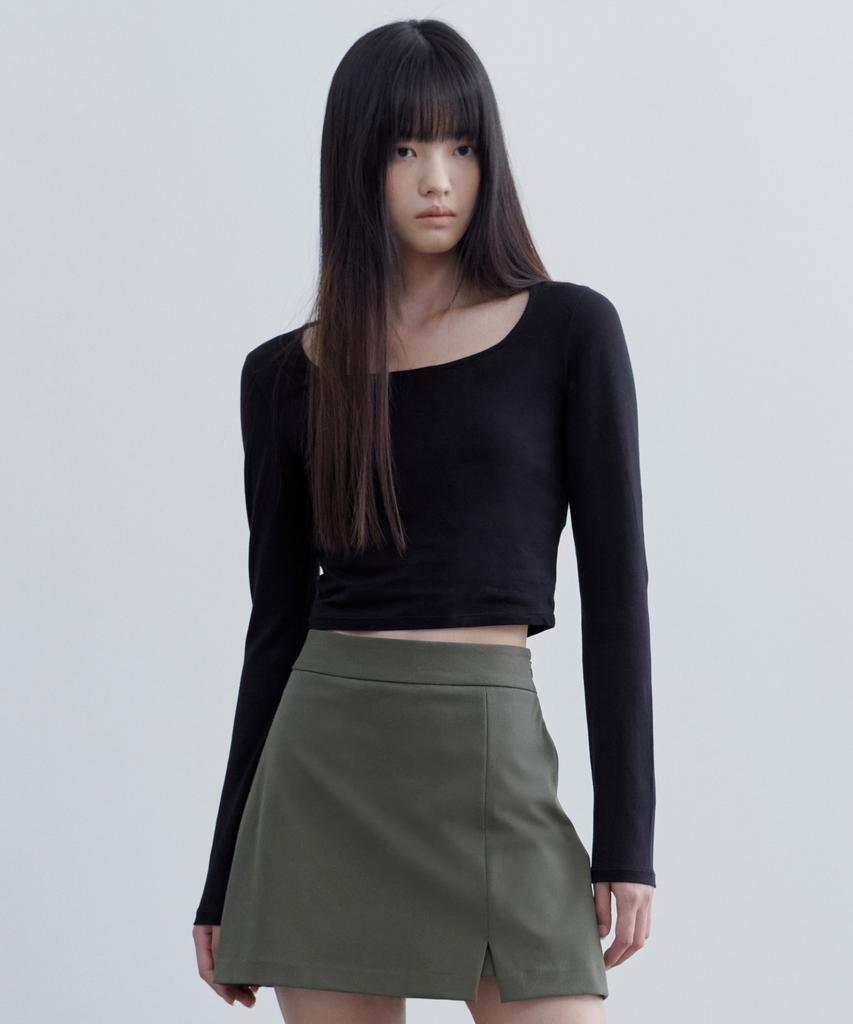 MUSINSA STANDARD WOMAN Women'S Slim Crop Square Neck Long Sleeve T-Shirt [Black]