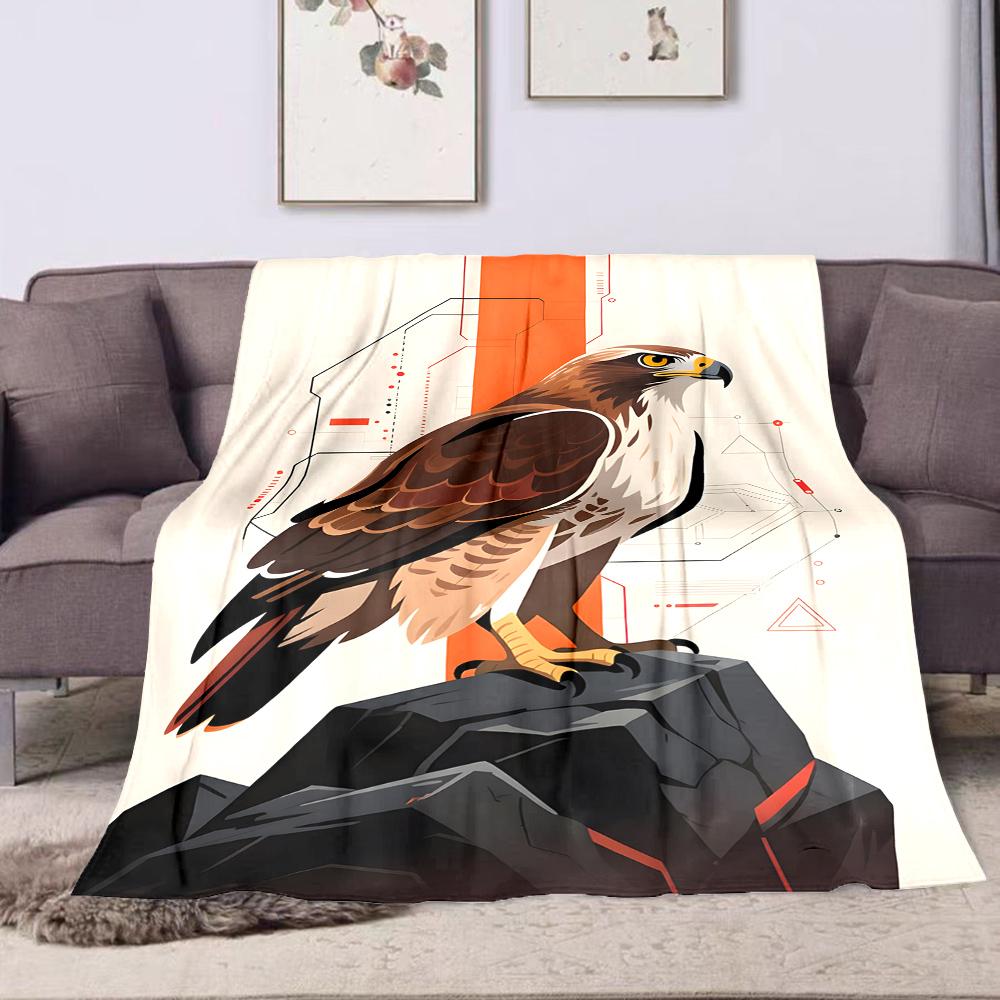 Majestic Hawk on Geometric Rock Patterned flannel blanket perfect for the bedroom living room, sofa, or a little nap