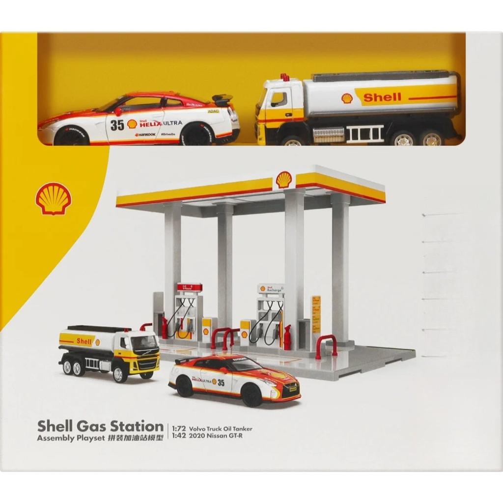 1/43 1/64 Bay Gas Station Assembly Model Children's Toy Scene Alloy Car Set, Suitable for Boys Over 3 Years Old