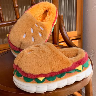 Гамбургские хлопковые тапочки зимние студенческие креативные плюшевые теплые парные домашние комнатные хлопковые туфли пушистые тапочки на толстой подошве