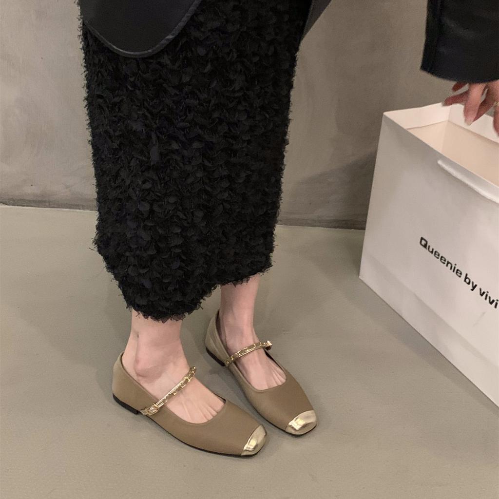 Flat-bottomed French Small Fragrant Single Shoes Women's Shoes 2024 New Spring and Autumn Square Head Temperament Mary Jane Evening Shoes
