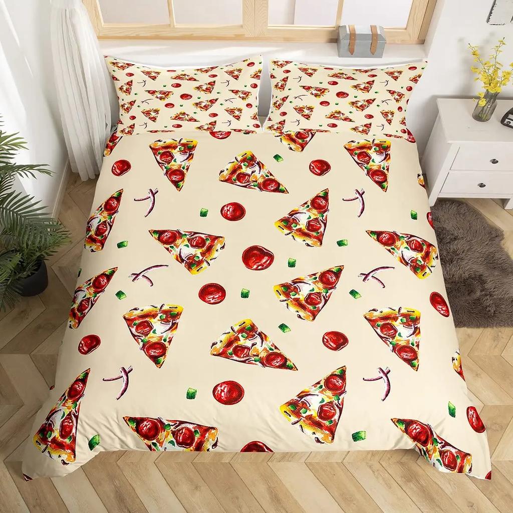 Комплект постельного белья с изображением пиццы, комплект постельного белья в деревенском стиле с изображением фруктов и овощей, 3 предмета для детей и подростков, декор спальни, постельное белье с изображением вкусной еды
