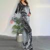 Women's Velvet Tracksuits Leopard Print Two-Piece Lounge Outfit Zip Up Sweatshirt And Sweatpants with Pockets