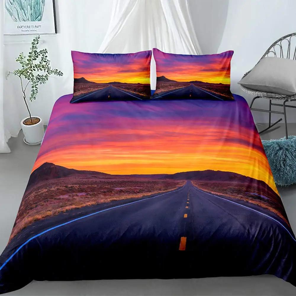 Highway Duvet Cover Set Tornado Lightning Bedding Set Disaster Queen King 2/3 Pcs Polyester Quilt Cover For Adults Boys Teens