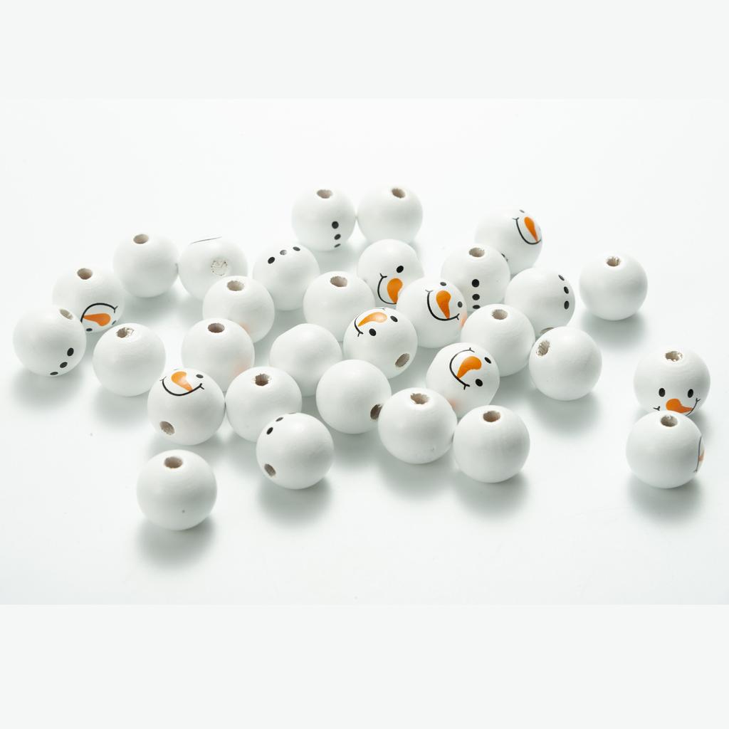 5Pcs Snowman Wood Beads Christmas Theme Printed Wooden European Beaded Large Hole Craft Beads With Snow Head Pattern For DIY Crafts