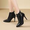 2024 Модные женские ботинки с острым носком на тонком каблуке Зимние универсальные популярные однотонные профессиональные женские ботинки