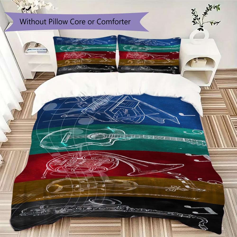 1PC Musical elements Bedding Quilt Set Quilt Cover Pillowcase Home Decoration Birthday Gift (1 * duvet cover + 2 * pillowcase, without core)A16