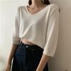 2025 Summer V-Neck Knit Short Sleeve Women's Slimming Top