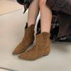 Женские короткие ботинки на скрытой платформе коричневого цвета с V-образным вырезом, ретро замшевые остроносые модные ботфорты-рыцари до щиколотки, осень-зима 2025