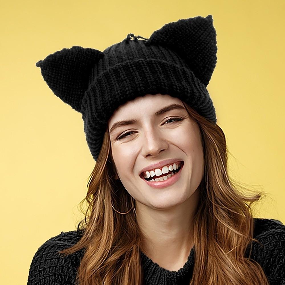 Stretchable Knit Knitted Beanie Hat Y2K Harajuku Knitted Skull Cap Cat Ear Beanie Women and Men