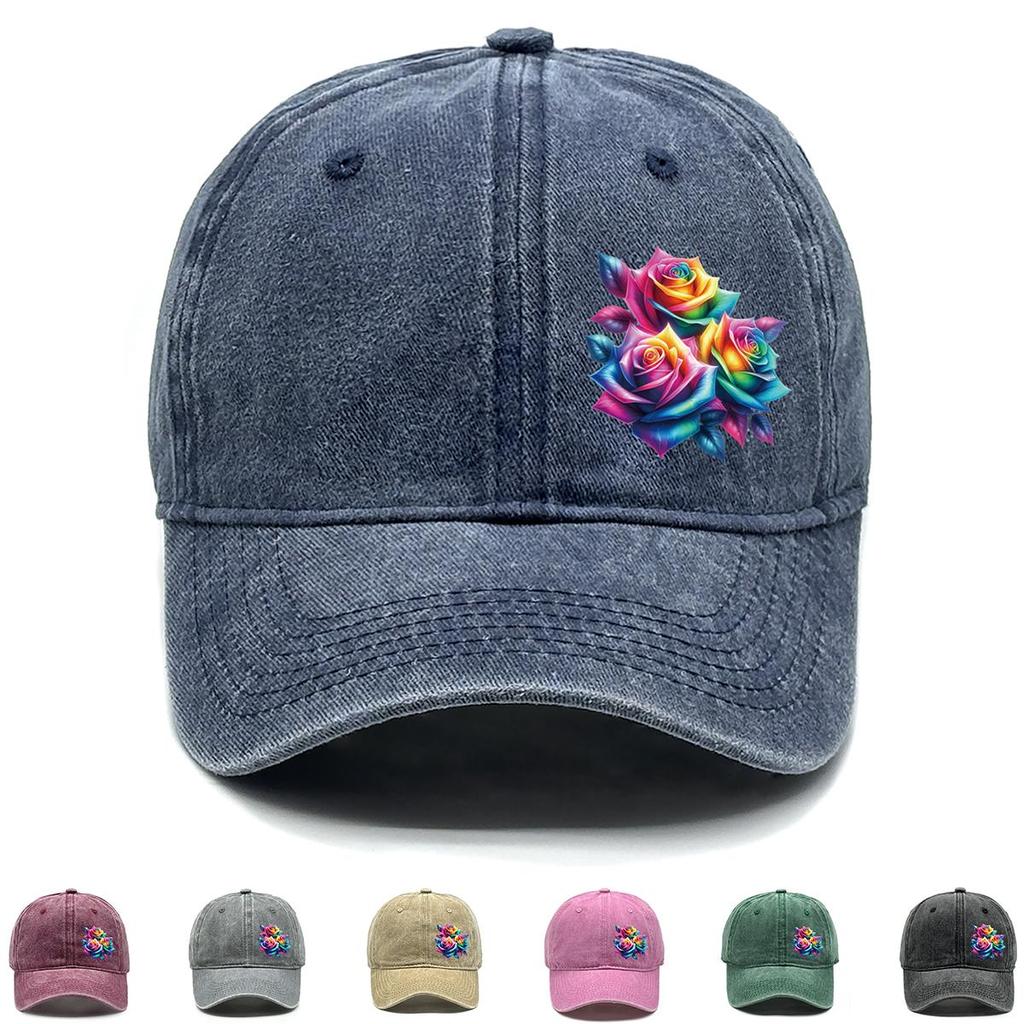 Colorful Flower Print Snapback Baseball Hat, Dad Hat Casual Slouchy Inelastic Lightweight Adjustable Sun Hat