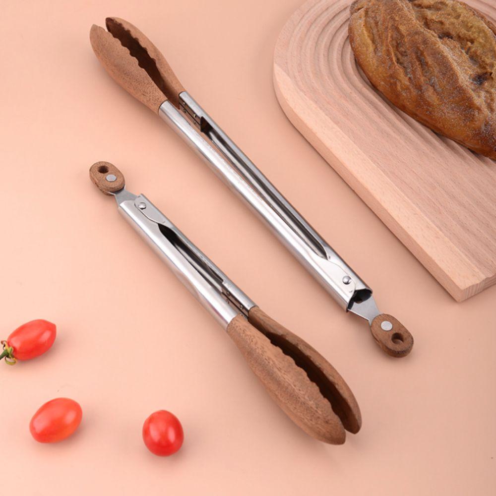 Wood Head Salad Bread Dessert Tong Non-slip Food Clamp Durable BBQ Grilling Tong  Cooking