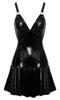 Black Level - Black Vinyl Dress with Wide Ruffles S