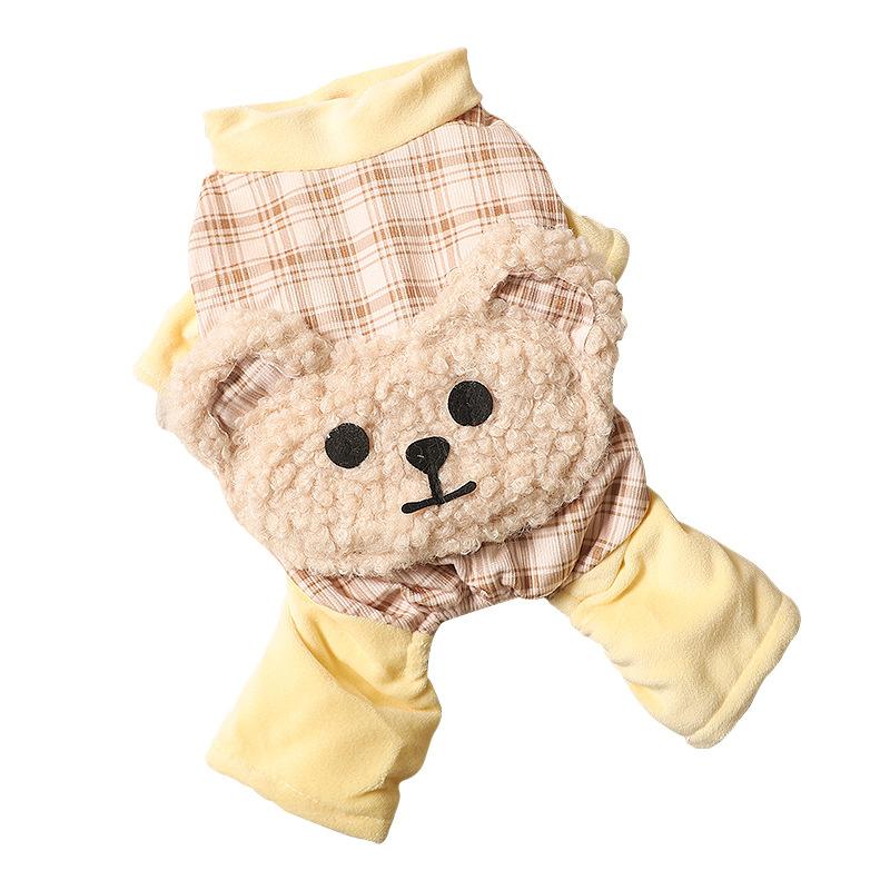 Pet Winter Four Legged Cotton Jacket Plaid Four Corner Pants Thickened Windproof Warm Cute Dog Teddy Bear Sweater Dog Pajamas
